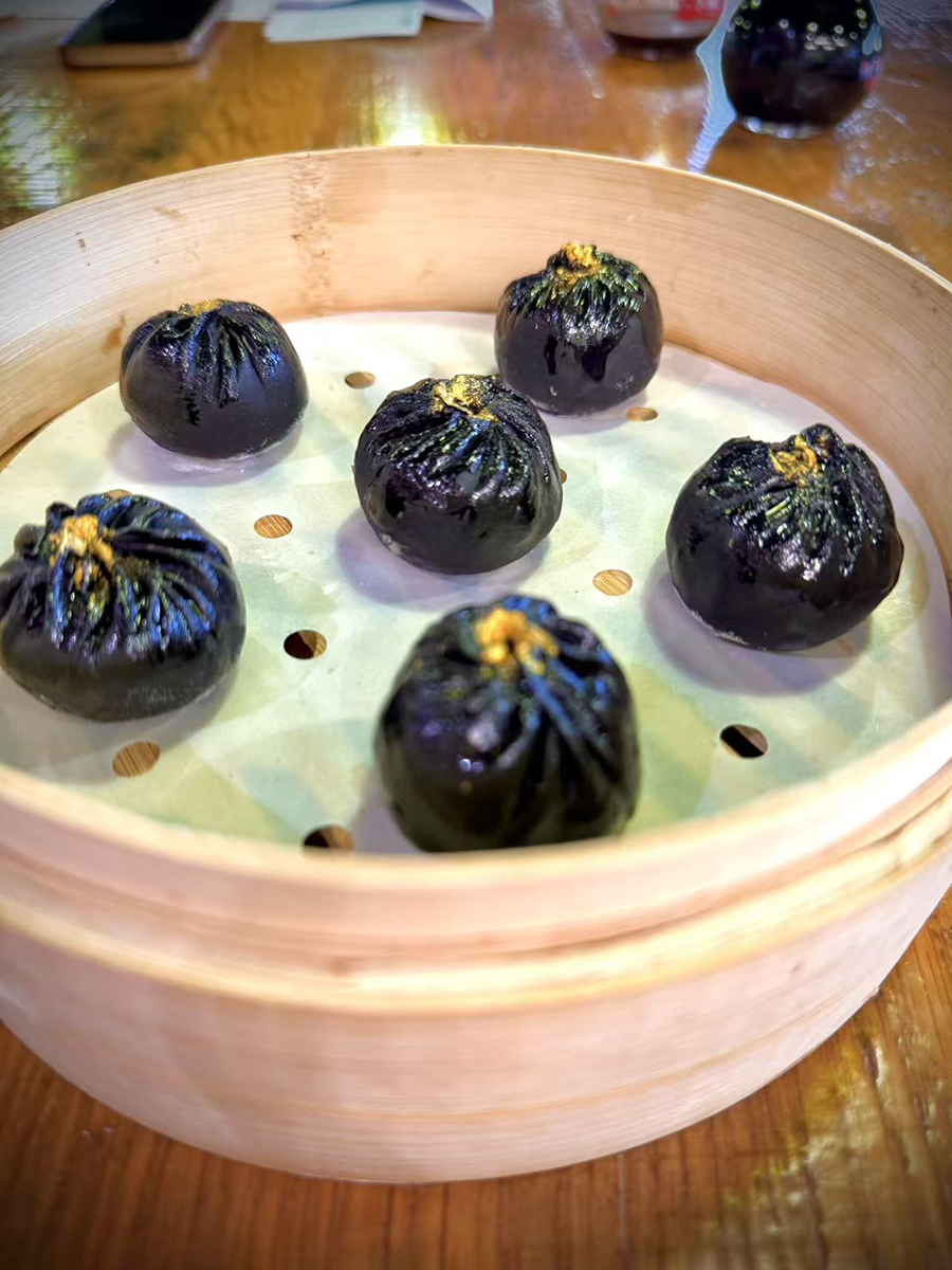 Black truffle shaomai in a steamer at 18 Dough，a Chinese Restaurant in Las Vegas