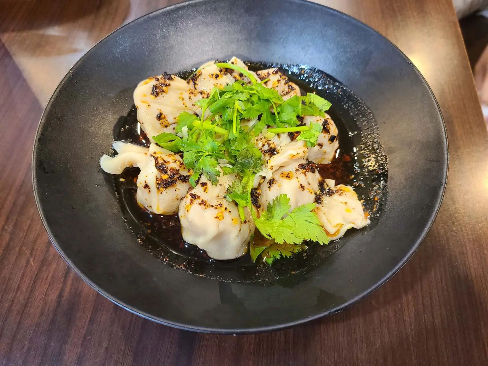 Wontons in spicy chili oil with coriander at 1st Dumpling N Noodle, a Chinese Restaurant in CA