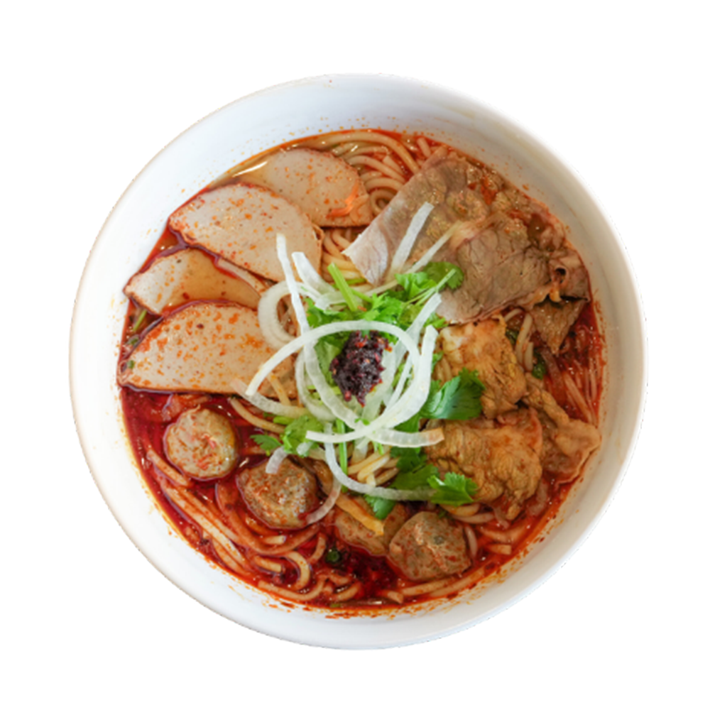 Bun Bo Hue spicy beef and pork noodle soup at 26 Viet Cafe, a Vietnamese Restaurant in Pasadena