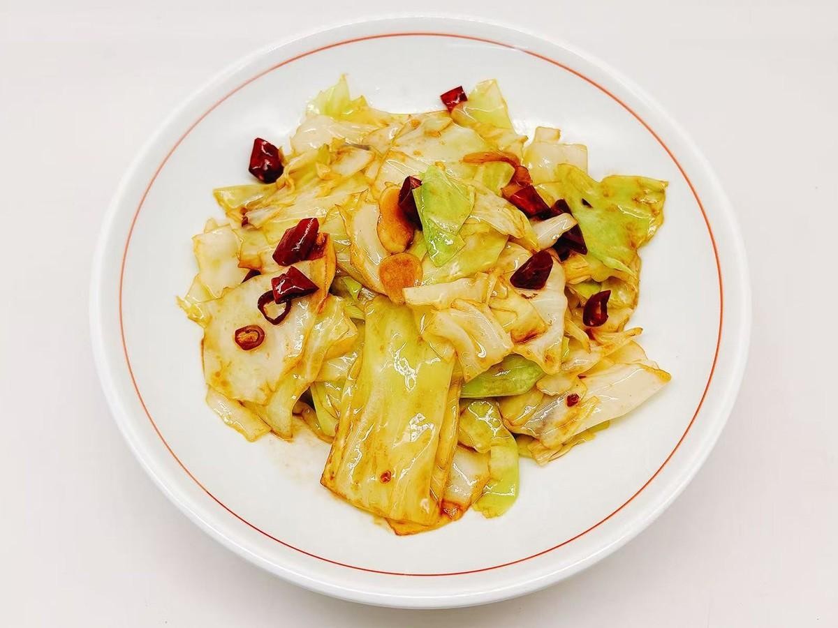 Stir - fried hand - torn cabbage with dried chili at 28° North Old Changsha, a Chinese Restaurant in Rowland Heights.