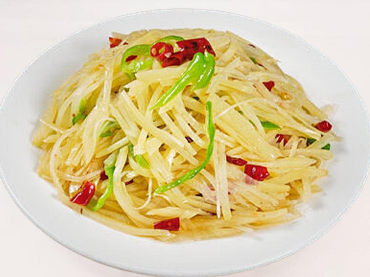 Shredded potatoes stir - fried with chili peppers at 28° North Old Changsha, a Chinese Restaurant in Rowland Heights.