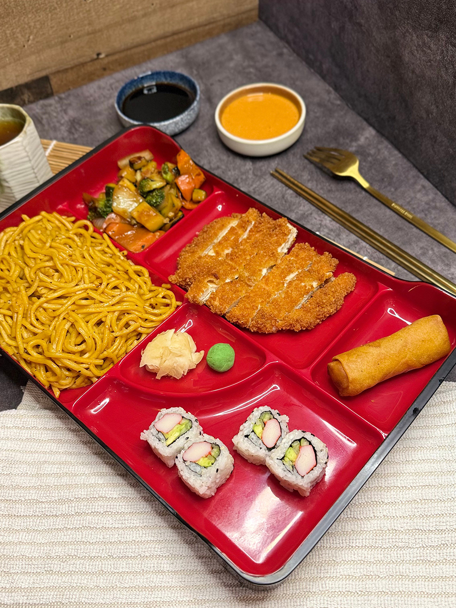 Bento Box with Noodles and Fried Chicken at 3 Ninja's Washingtonville，a Japanese Restaurant in Washingtonville