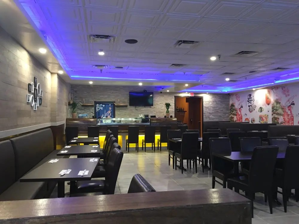 Spacious dining area with tables at E Sushi & Grill, a Japanese Restaurant in Apollo Beach