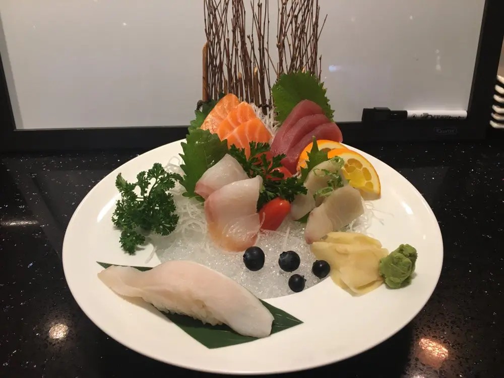 Assorted fresh sashimi with garnishes at E Sushi & Grill, a Japanese Restaurant in Apollo Beach