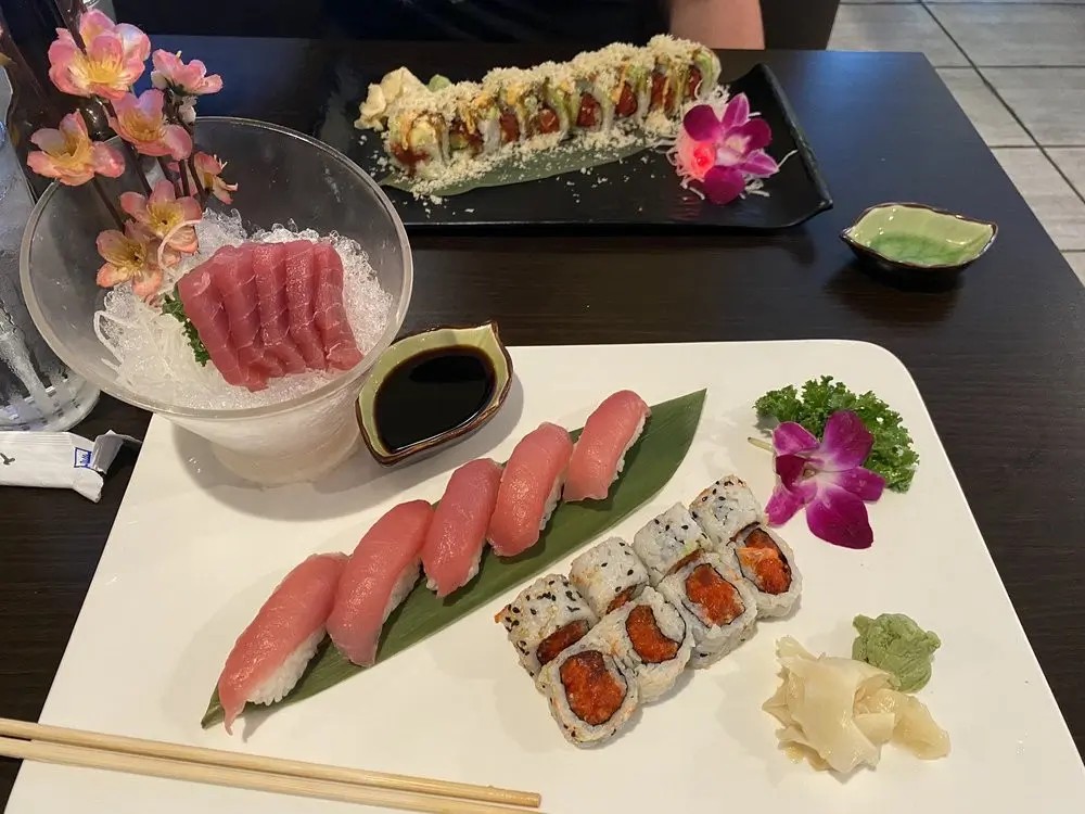 Tuna sashimi and sushi rolls on ice at E Sushi & Grill, a Japanese Restaurant in Apollo Beach
