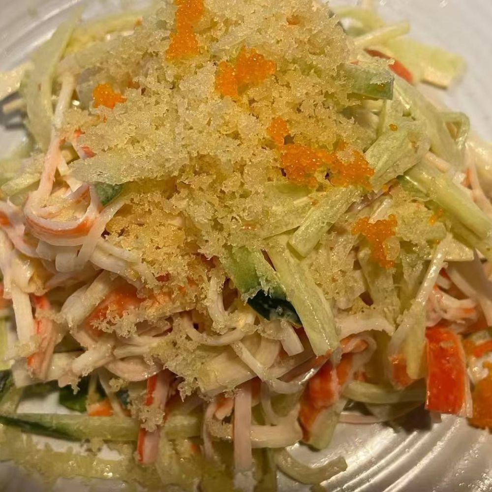 85-Asian-Fusion-Asian-Restaurant-Crab-Salad-Choctaw Crab salad with veggies and toppings at 85 Asian Fusion, a Asian Restaurant in Choctaw.