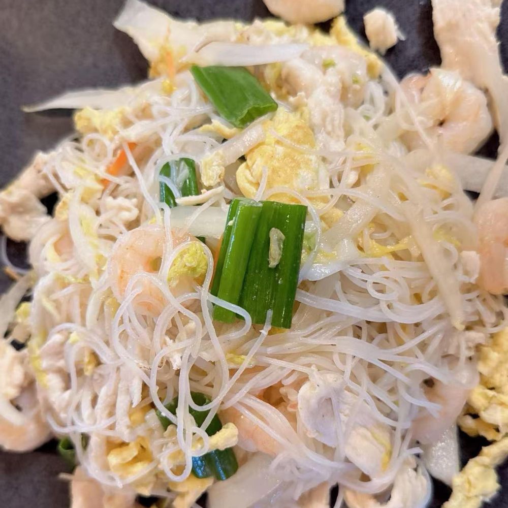 85-Asian-Fusion-Asian-Restaurant-Stir-Fried-Rice-Noodles-with-Shrimp-and-Egg-Choctaw Stir-fried rice noodles with shrimp, egg, and veggies at 85 Asian Fusion, a Asian Restaurant in Choctaw.