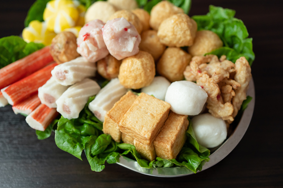 88-Korean-BBQ-and-Hot-Pot-Asian-Fusion-Restaurant-Hot-Pot-Balls & Veggies-Platter-Frisco Various steamboat ready to cook ingredient that include fish ball, tofu, squid ball, fish cakes and vegetables at 88 Korean BBQ and Hot Pot,a Asian Fusion Restaurant in Frisco