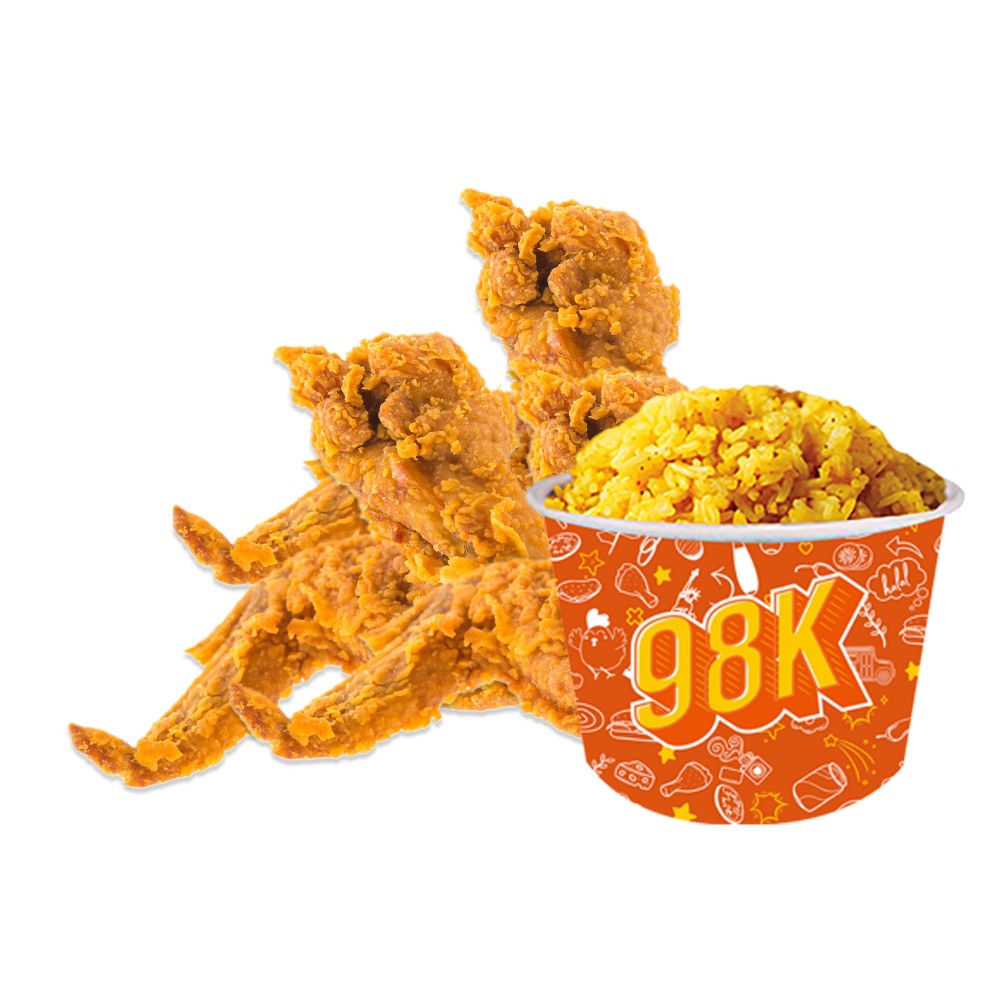 Combo meal with fried chicken fries and cold drink at 98k, a Fried Chicken & Sandwich Shop in NY