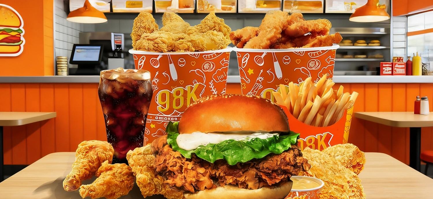 Full fried chicken combo meal set with burger fries and soda at 98k, a Fried Chicken & Sandwich Shop in NY