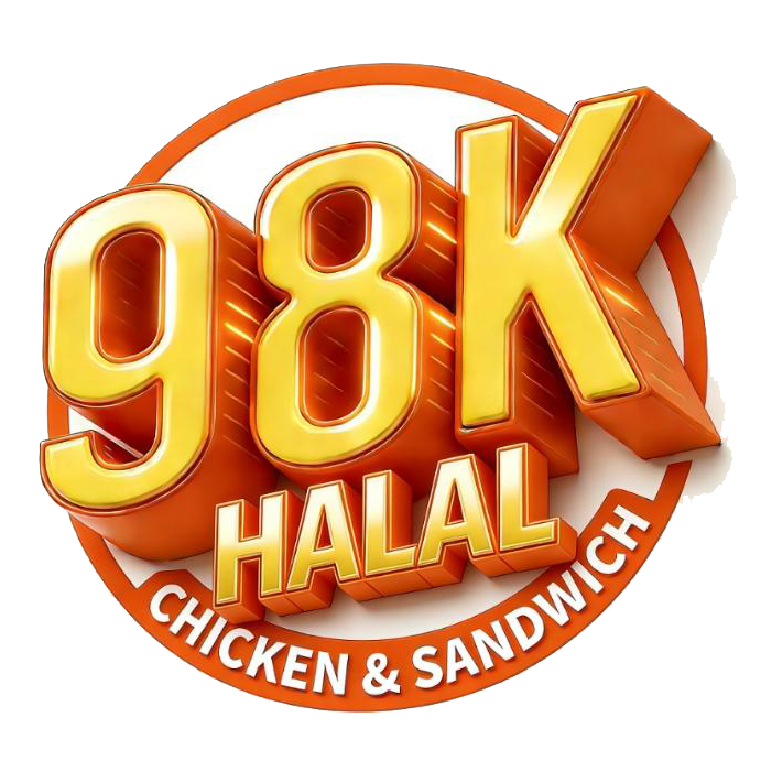 98K Halal Chicken & Sandwich 3D brand logo at 98k, a Fried Chicken & Sandwich Shop in NY