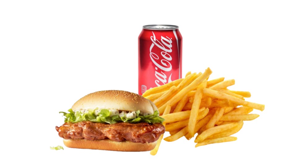 Chicken sandwich combo with fries and Coca-Cola