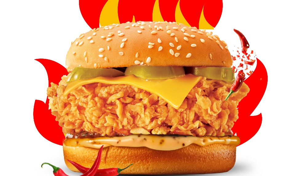 Spicy crispy chicken sandwich with cheese and pickles