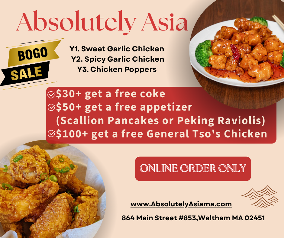 Absolutely Asia Restaurant Promotion: Buy One Get One Free, free gifts with minimum spend on online orders