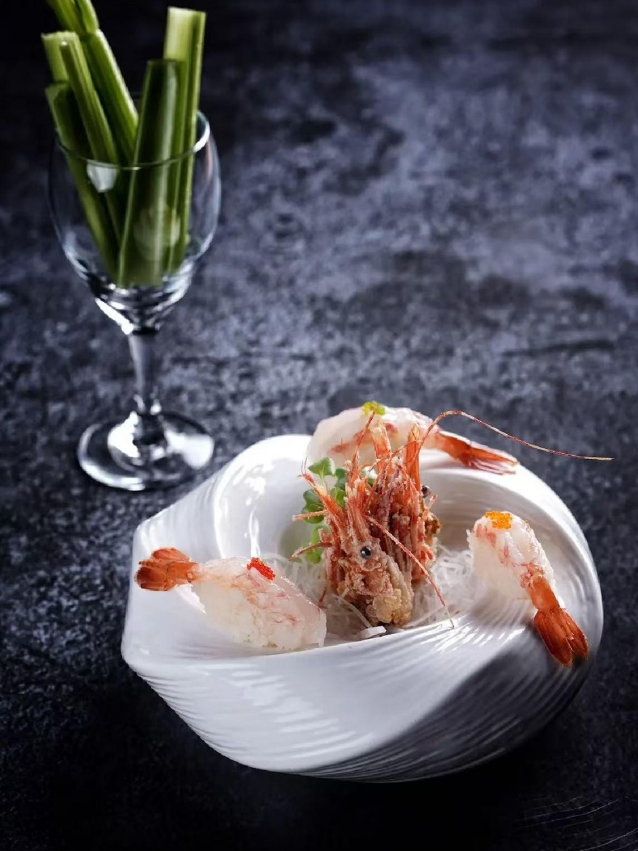 Fresh sweet shrimp sashimi with crispy fried shrimp head at AJI Koharu Sushi & Grill, a Sushi Restaurant in Federal Way