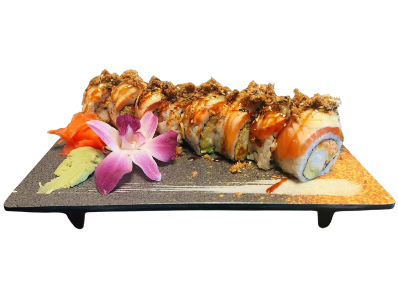 Lion King Roll with salmon at Aji Ramen, a Ramen Restaurant in Albuquerque