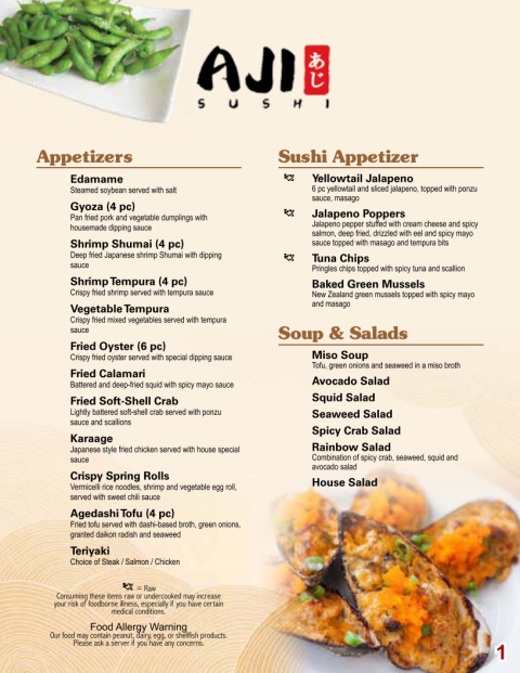 All You Can Eat Menu - Aji Sushi
