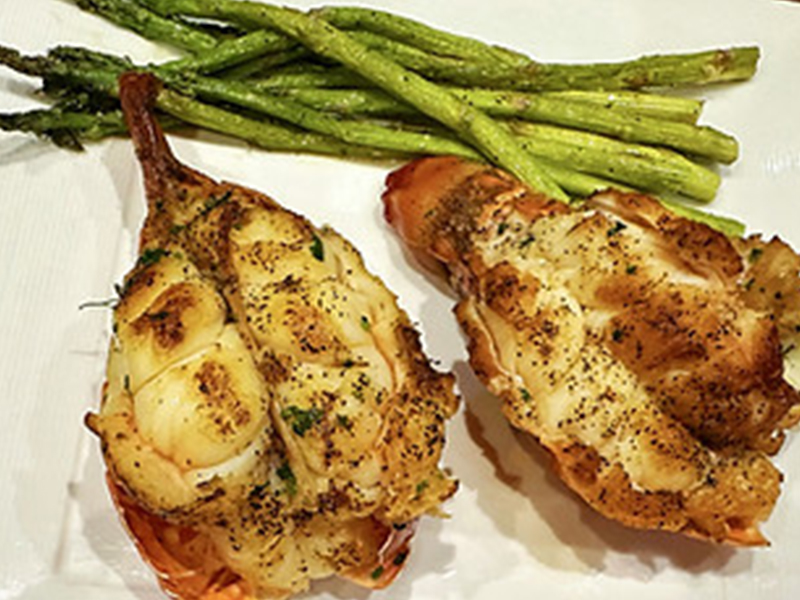Grilled lobster tails & asparagus at AJ Hibachi Steakhouse, an Asian Restaurant in Cheshire