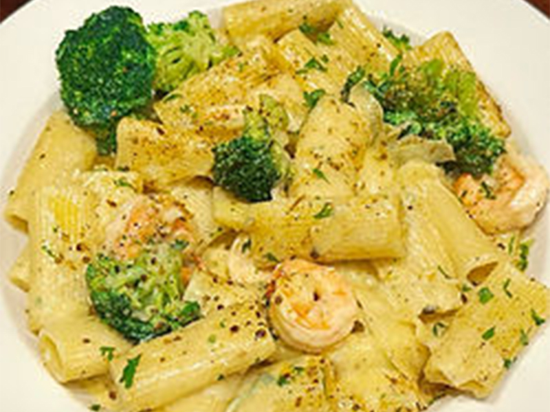 Creamy shrimp rigatoni with broccoli at AJ Hibachi Steakhouse, an Asian Restaurant in Cheshire