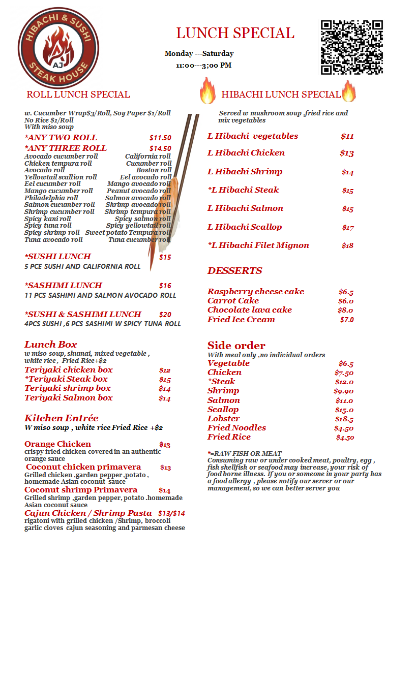 Restaurant Lunch Menu, detailed description provided below