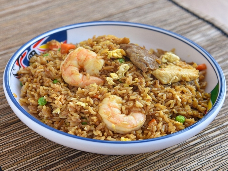Savory fried rice with shrimp, meat and veggies at Akahana Asian Bistro Bar & Sushi, a Asian Restaurant in Fort Mill