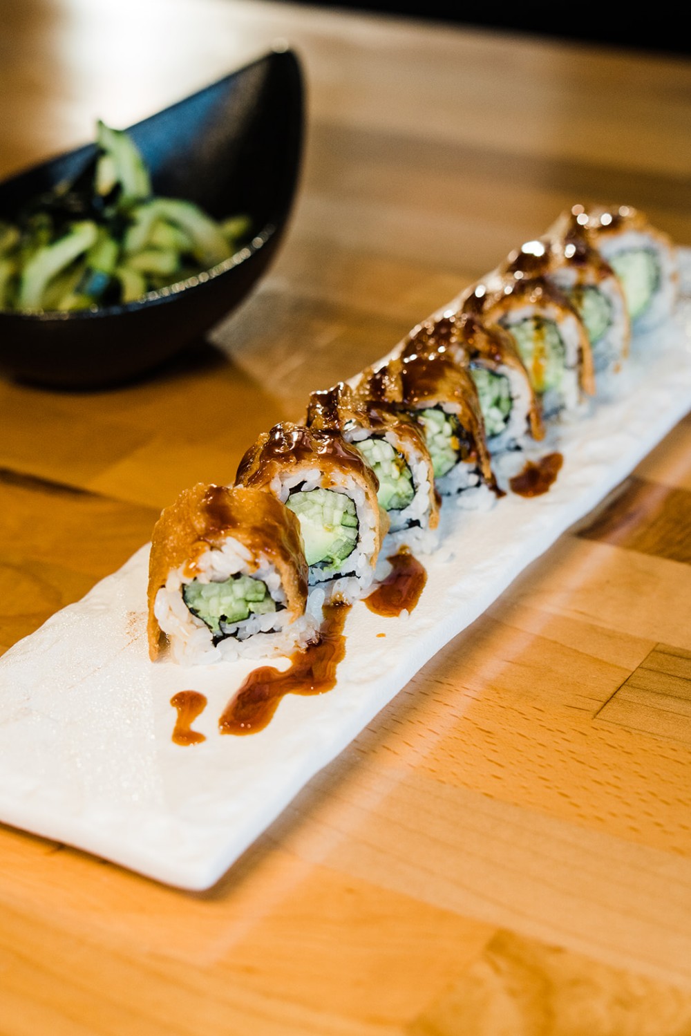 Unagi sushi roll with cucumber and sweet eel sauce
