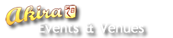 Horizontal logo with golden cursive Akira text, Japanese square icon and faint Events & Venues lettering on white background at Akira, a Japanese Restaurant in Glenmont