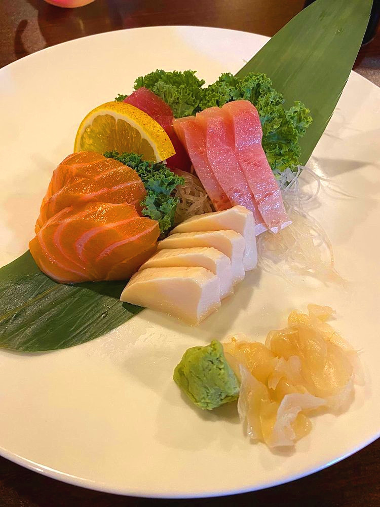 Fresh sashimi with salmon, tuna and white fish, served with wasabi at Ako Sushi & Seafood, a Japanese Restaurant in Titusville