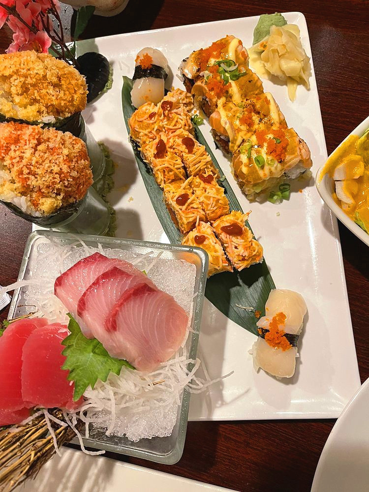 Combination of sashimi, sushi rolls and nigiri, served on shared platter at Ako Sushi & Seafood, a Japanese Restaurant in Titusville