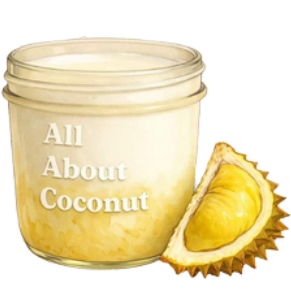 Creamy durian-infused coconut jar at All About Coconut, a Dessert Shop in Ridgewood