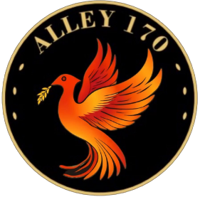 A circular logo with a fiery phoenix and text "ALLEY 170" on a black background.