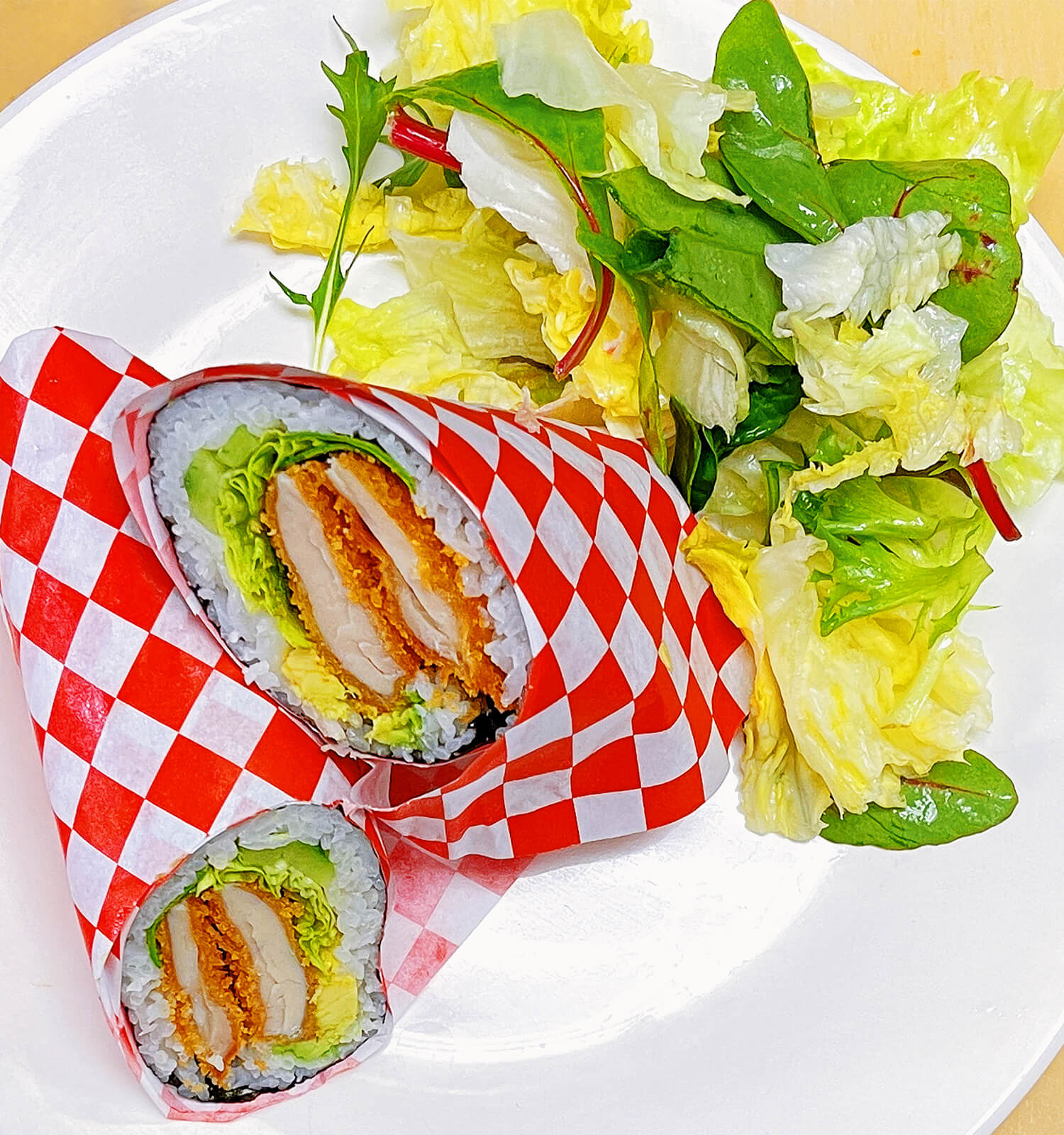 Sushi burrito with chicken katsu, greens, and avocado at Aloha Hawaiian BBQ & Sushi, a Asian Fusion restaurant in Baldwin Park