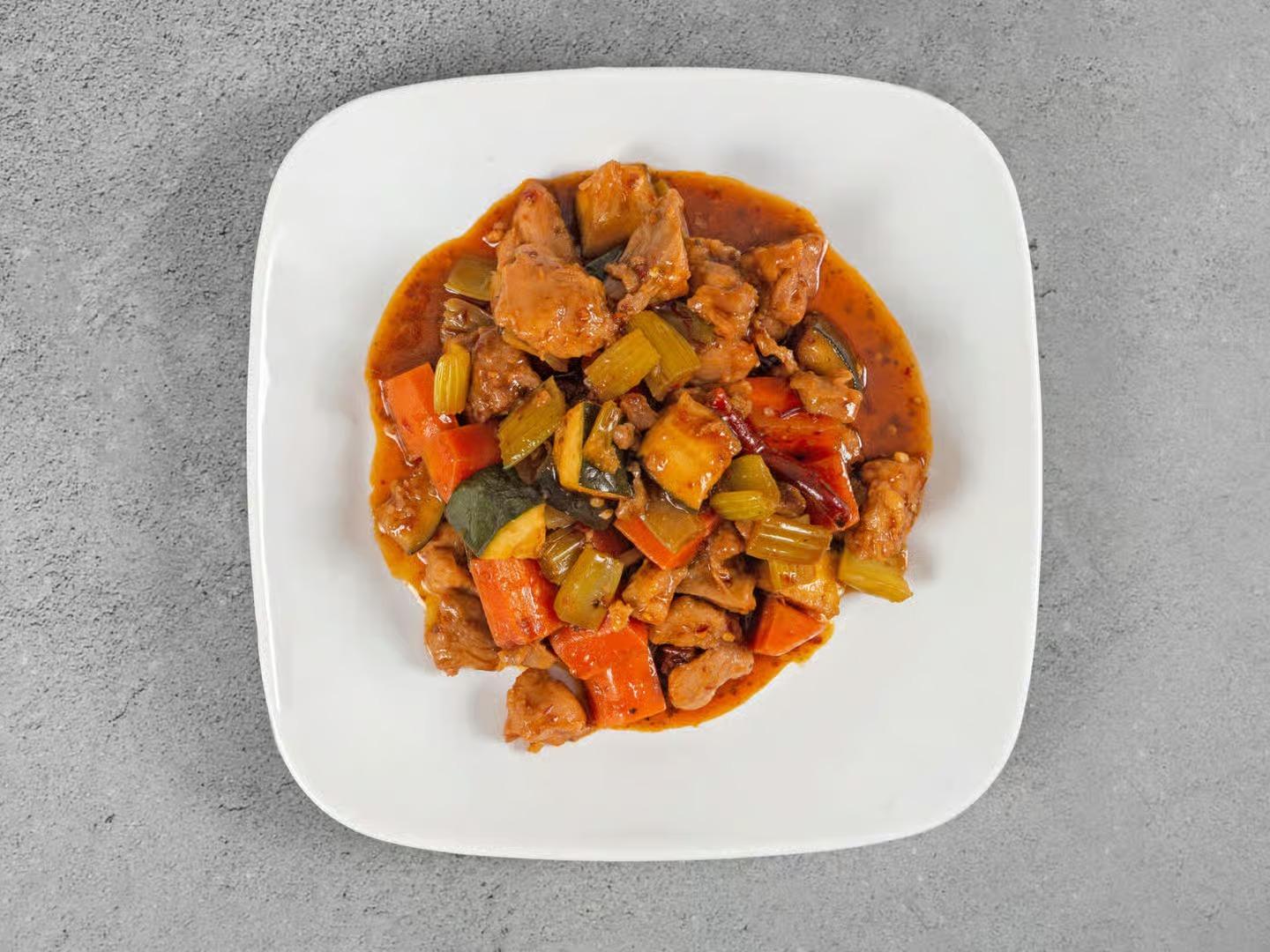 Curry dish with chicken and mixed vegetables at Aloha Wok & Grill BBQ, a Asian Fusion Restaurant in Fullerton