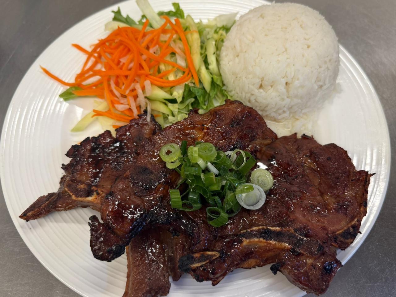 An-Chi-Vietnamese-restaurant-Rice-w-San-Francisco Rice w Grilled ribs over rice with veggie salad at An Chi, a Vietnamese restaurant in San Francisco