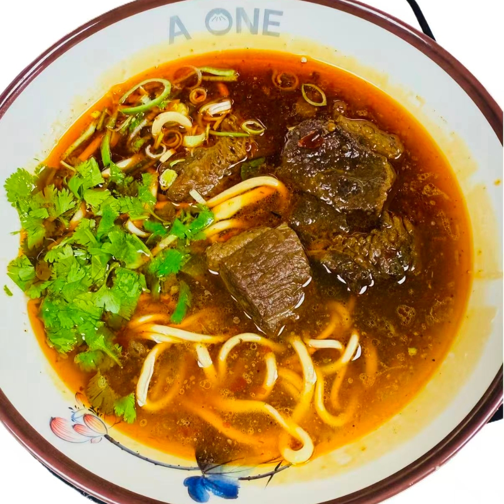 A-One-Dumplings-&-Noodle-Bar-Chinese-Restaurant-Red-Oil-Beef-Noodle-Soup-Houston Red oil beef noodle soup with cilantro at A One Dumplings & Noodle Bar, a Chinese Restaurant in Houston