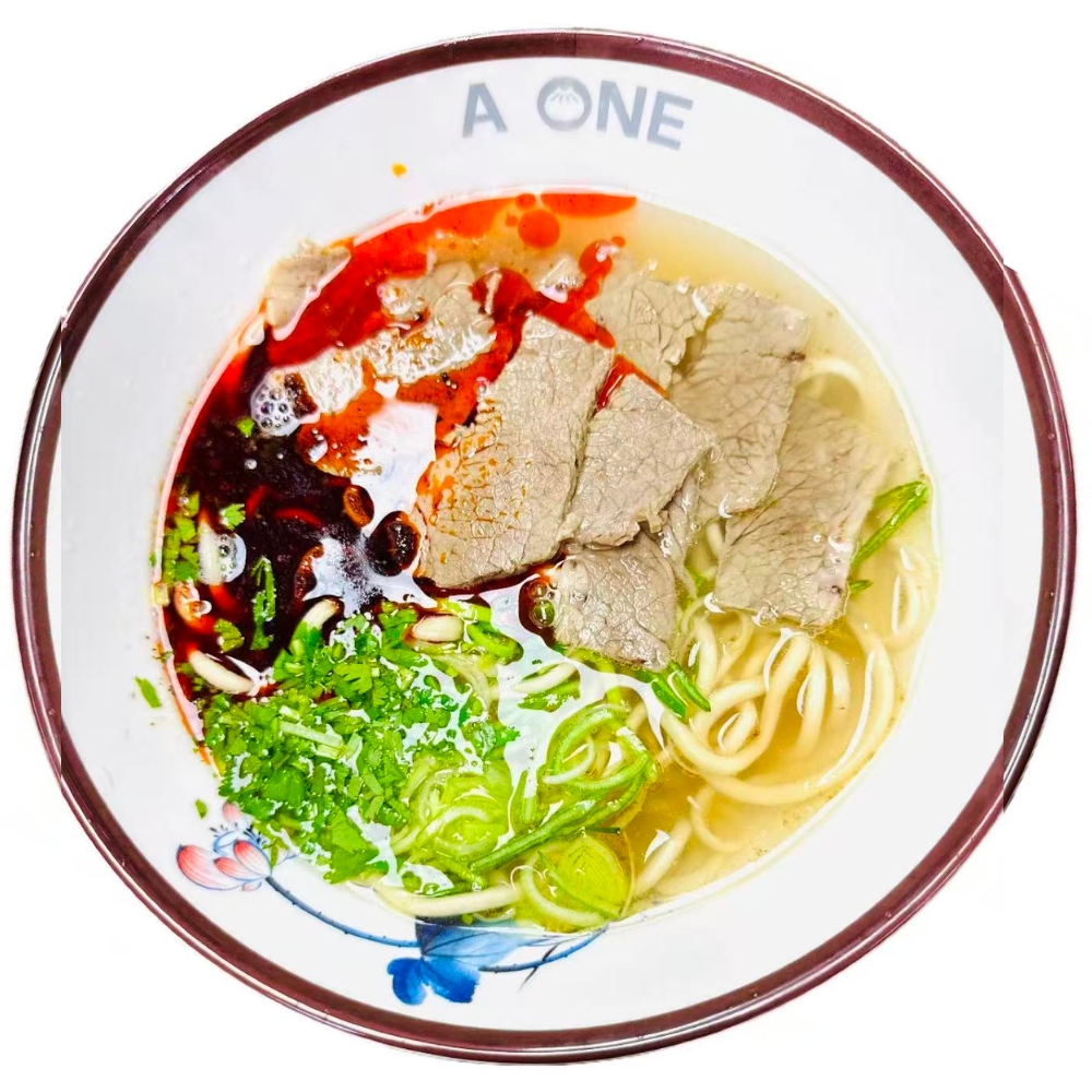 A-One-Dumplings-&-Noodle-Bar-Chinese-Restaurant-Spicy-Beef-Noodle-Soup-Houston Spicy beef noodle soup with herbs at A One Dumplings & Noodle Bar, a Chinese Restaurant in Houston