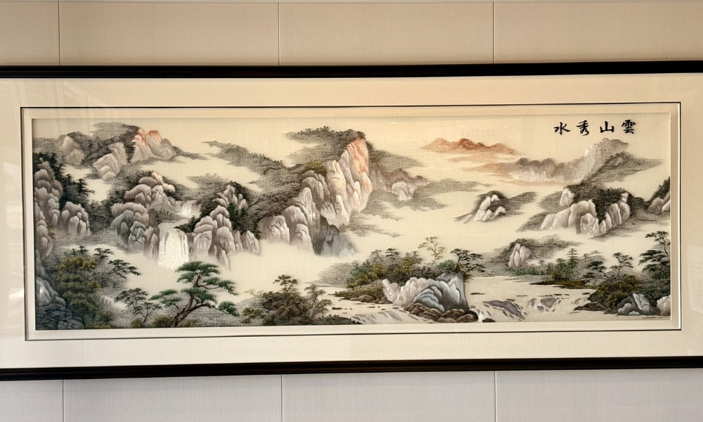 Traditional Chinese landscape painting inside Asia Cafe, a Chinese Restaurant in Austin