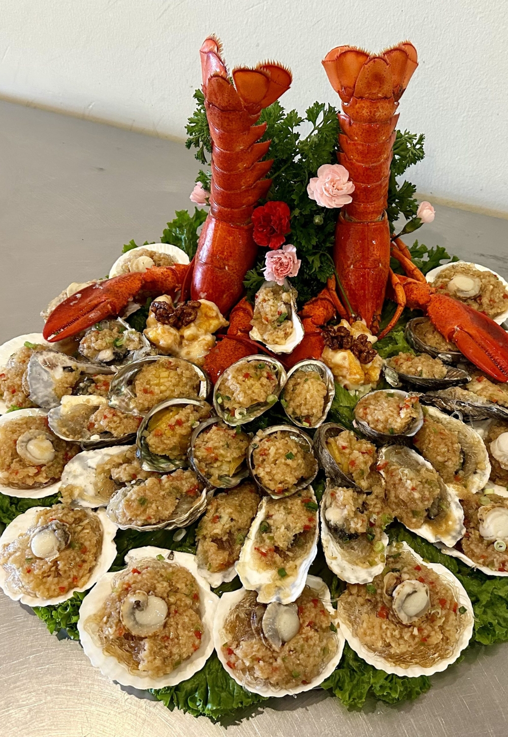 Grand seafood tower with lobsters, scallops & oysters at Asia Cafe, a Chinese Restaurant in Austin