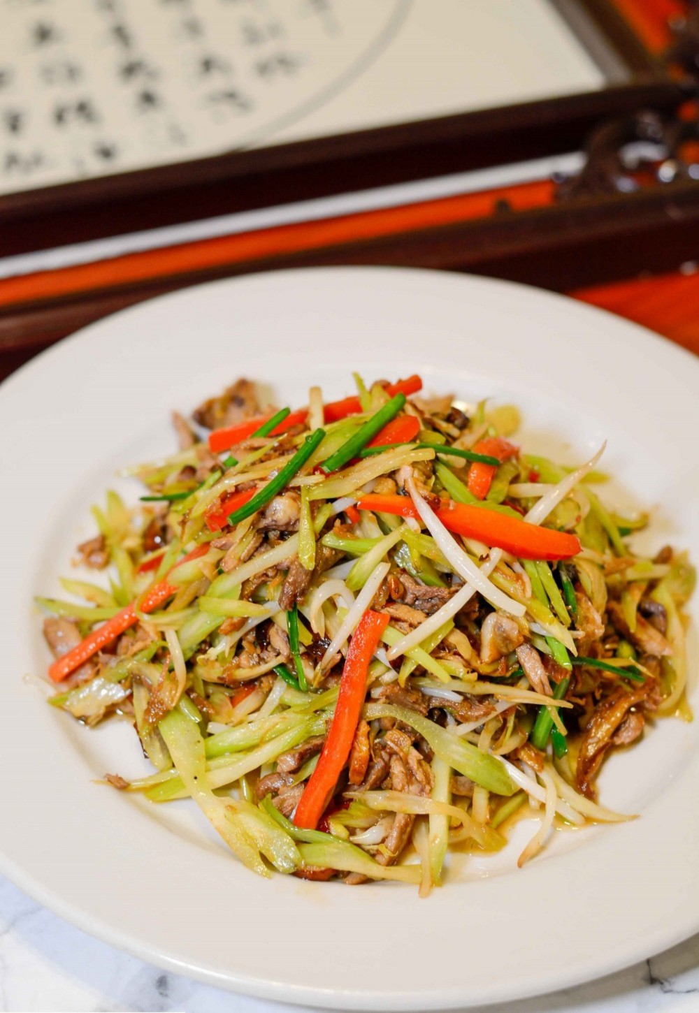 Shredded Duck stir-fried with green veggies & carrots at Asia Cafe, a Chinese Restaurant in Austin