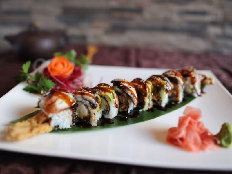 Asian-Garden-Asian-Restaurant-Godzilla-Roll-Hoschton Sushi roll with eel and other fillings at Asian Garden, a Asian Restaurant in Hoschton
