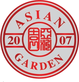 Asian Garden circular red seal logo with Chinese characters.