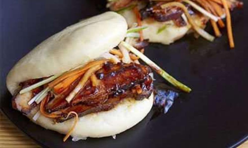 Braised pork belly bao bun at Asian Plate, an Asian Restaurant in Berwyn