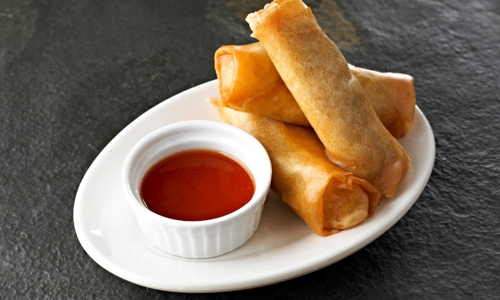 Crispy spring rolls with sweet sauce at Asian Plate, a Chinese Restaurant in Arcadia