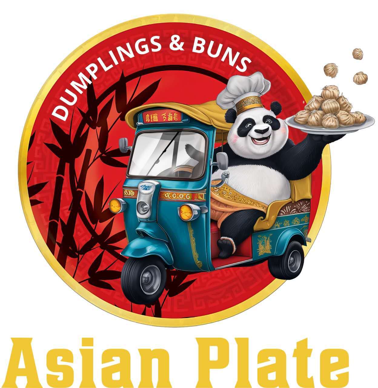 Cute panda chef logo of Asian Plate, an Asian Restaurant in Berwyn