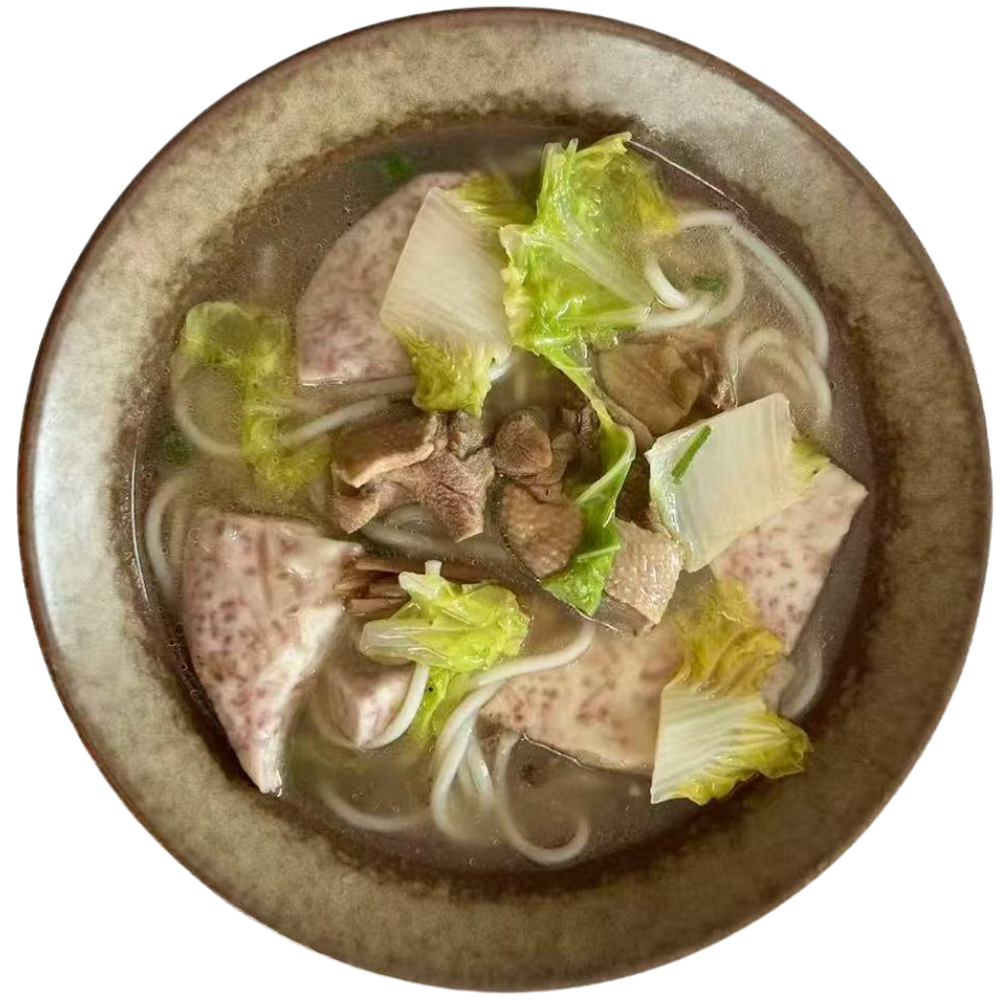 Asian-Taste-Asian-Restaurant-Taro-Duck-Noodle-Soup-Amherst Noodle soup with taro, duck, and cabbage, comforting and savory at Asian Taste, a Asian Restaurant in Amherst