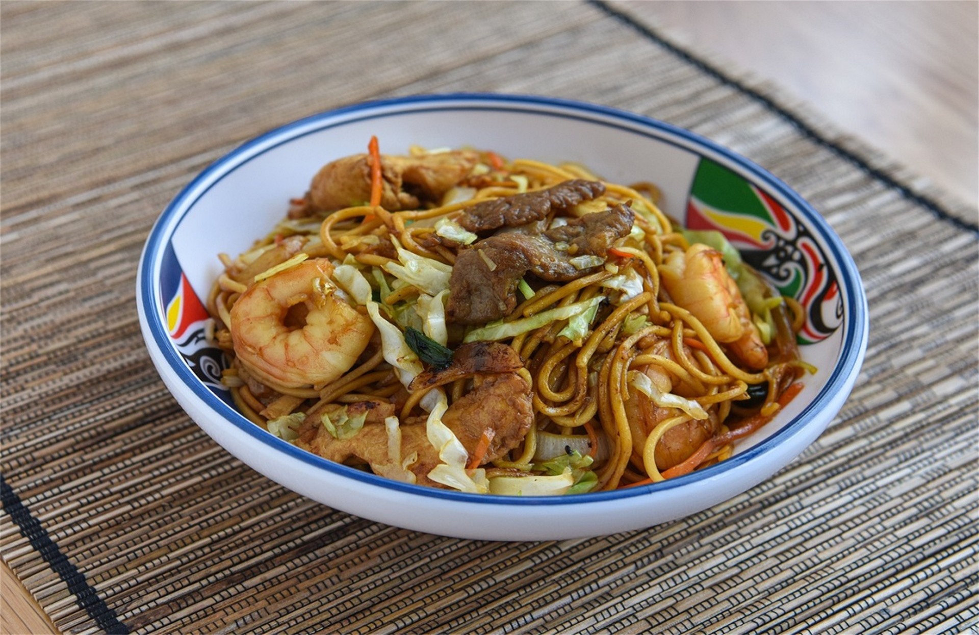 Wok-fried noodles with shrimp, beef and veggies at A Taste of Asia, a Chinese Restaurant in Marietta