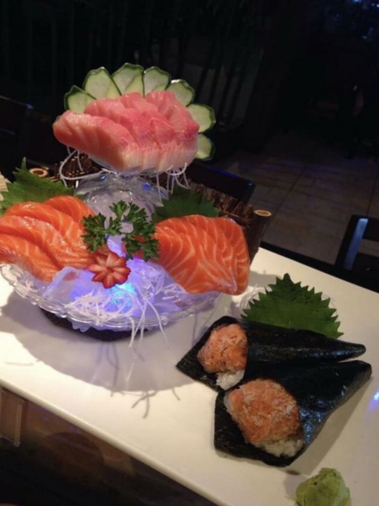 Tuna and salmon sashimi with handrolls platter at Ichiban Sushi & Hibachi, a Japanese Restaurant in Auburn.