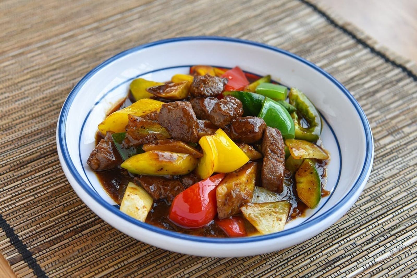 Beef stir-fry with bell peppers and zucchini at AYCE Bar & Wok, an Asian Fusion Restauran in Wind Gap