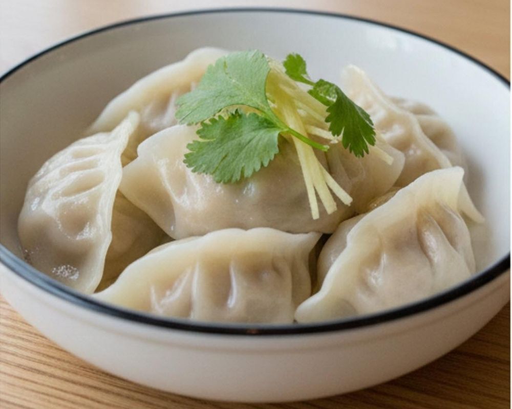 Steamed dumplings with cilantro and ginger at AZN Bowls. Bao. Juice Bar, a Health food Restaurant in Duluth