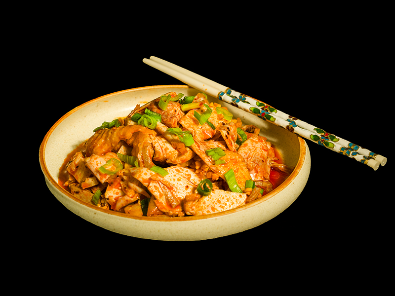 Silky tofu in spicy sauce topped with scallions at Bamboo, a Chinese Restaurant in Norristown